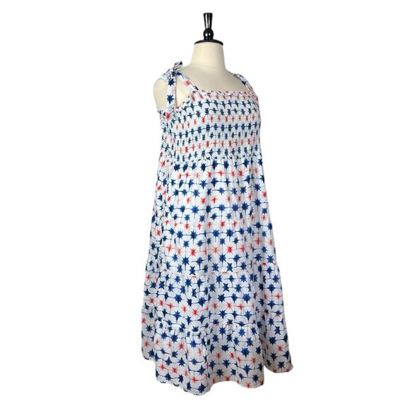 J. Crew Dress Smocked Tie Sleeves Sundress Red Blue Stars Women’s Plus Size 2X - Picture 4 of 14